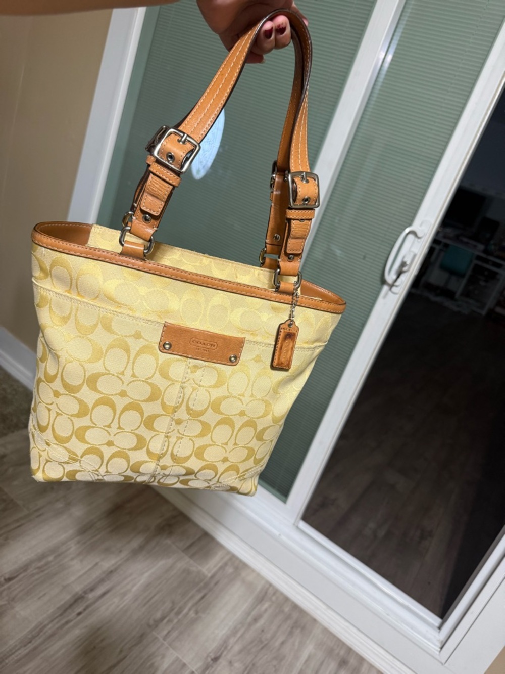 Coach Yellow Signature Canvas Tote with Tan Leather Trim